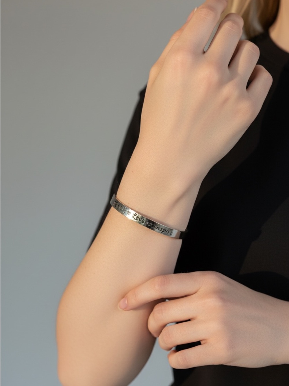9/16 Silver Inspirational Message Cuff Bracelet